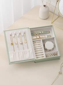 CASEGRACE 1pc Book-Shaped Flip Top Jewelry Box, Elegant Organizer For Storing And Displaying Bracelets, Studs, Necklaces, Rings, And Earrings - Compact, Portable, Design Organizer Storage Travel Summer Organizer Storage Box Travel Gifts Back To School