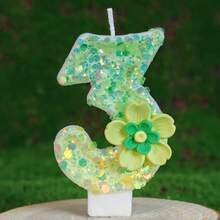 绿色花卉星光闪亮数字蜡烛，生日派对房间装饰，生日礼物，周年庆典手工制作，婚礼 - 綠色 - 查看 7