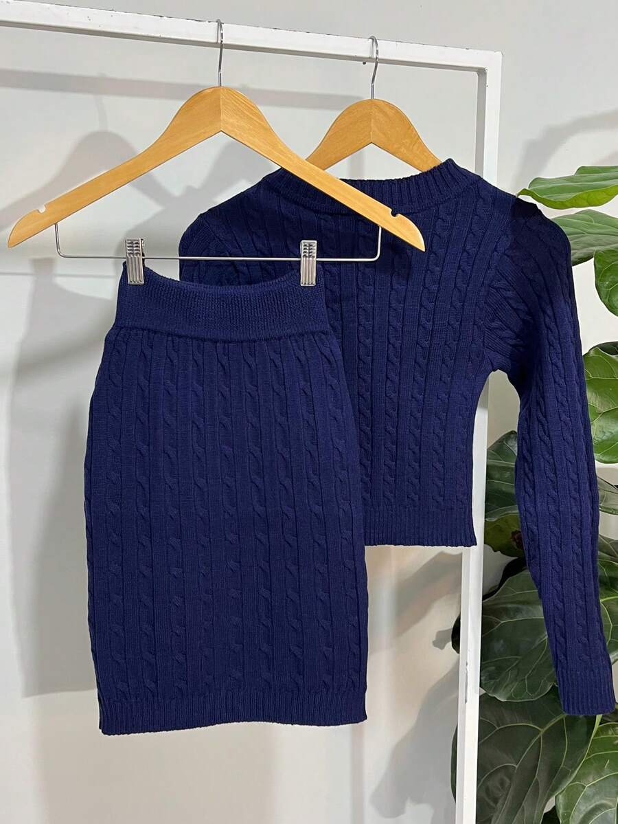 Women's Knitted Skirt And Blouse Set With Braids Made In Modal Knit. - View 1