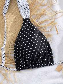 PEPPERMOLLY New Soft Adjustable Straps Printed Tie-Front Elegant Party Bikini Set, Summer Beach Fashion Swimwear For Women - Black and White - View 4