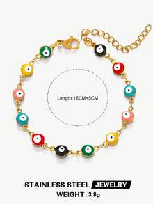 1 件不锈钢简约波西米亚邪眼手链，适合女性日常佩戴 - 彩色 - 查看 9