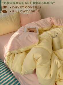 Juego de ropa de cama de 3 piezas en tono amarillo claro y rosa claro que incluye 1 edredón y 2 fundas de almohada, para dormitorio o habitación
