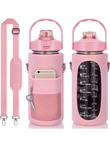 1PC HQ SBR Diving Material 2L Outdoor Sports Kettle Cover, Half Gallon Anti Slip Cup Cover, Can Diagonally Span Water Bottle Bag, Water Bottle Protective Cover, Does Not Include Water Bottle, Back To School Supplies - Black - View 8