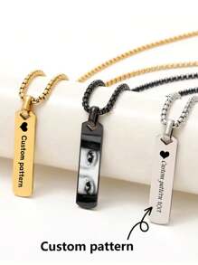 1 pieza Collar con fotografía de ojos personalizados de pareja, colgante con fotografía de ojos y nombre grabados con láser, collar de pareja con letras grabadas con láser, collar de hombre cuadrado de acero inoxidable con perla, regalo de pareja, regalo para el novio, regalo para la novia