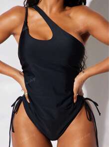 Women's One-Shoulder Monokini With Drawstring & Open Back – Sexy Summer Swimwear,Elegant,Suitable For Concert Outfit Women And Easter