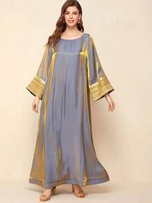 Gaun Wanita Ukuran Besar Elegan Lengan Panjang Longgar Gaya Arab, Sopan - Grey - View 5