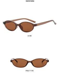 1pc Fashionable Oval Miniframe Fashion Glasses For Women, New European And American Ins Street Snap Personalized Fashion Glasses Preppy Style For Back To School - Brown - View 4