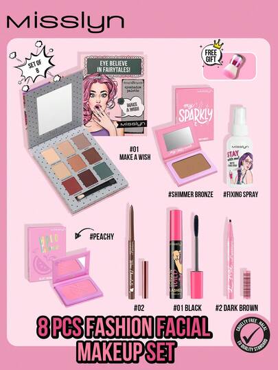  MISSLYN-8 件 Perfect Match 组合化妆品套装，Perfect Match 眼影，包含 3 种高色度眼影，可轻松涂抹在眼睑上，让双眼闪耀色彩，配有化妆刷