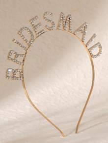 1 pieza Diadema de aleación con letra "DAMA DE HONOR" con strass, accesorio de calidad para fiesta de boda, dama de honor, accesorios para el Día de San Valentín - Plateado - Ver 5