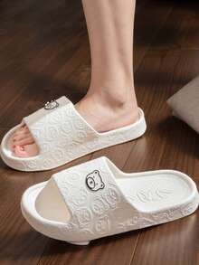 Summer Men's Slippers, Cartoon Painted Bear Soft Sole Comfortable Solid Color, Casual Minimalist Versatile Indoor Outdoor Wear, EVA Non-Slip Odor-Resistant Unisex Home Slippers, Shower Shoes - Black - View 9