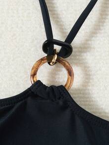 2025 Latest Summer Halter Neck Backless One-Piece Swimsuit - Black - View 5