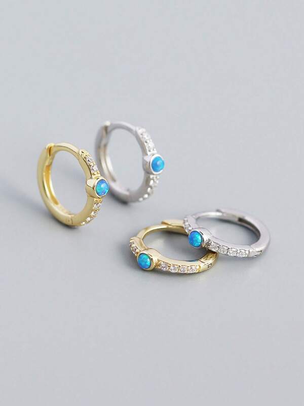 1 Pair 2pcs Luxurious S925 Silver Pave CZ Stud Earrings, Unique Design Women Daily Accessories, Birthday Party Gift