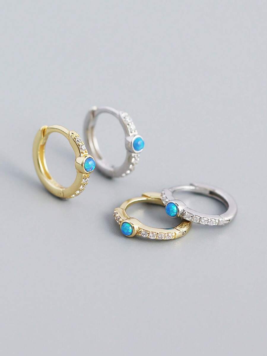 1 对 2 件奢华 S925 银密镶 CZ 耳钉，独特设计女士日常配饰，生日派对礼物 - 金黃色 - 查看 1