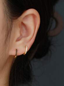 1 对 2 件奢华 S925 银密镶 CZ 耳钉，独特设计女士日常配饰，生日派对礼物 - 金黃色 - 查看 3