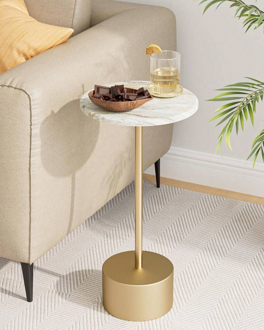 Drink Table Pedestal, Small Round Side Table, Small Drink Table, Drink Tables For Small Spaces, Pedestal End Table, Small Pedestal Table, Black - Vàng - Xem 1