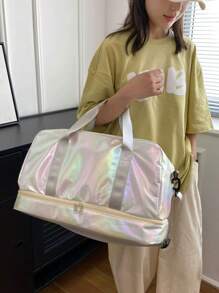 Sac de sport iridescent brillant, avec compartiment à chaussures et poches de rangement humide/sec pour femmes et hommes. Sac de voyage fourre-tout de grande capacité pour femmes
