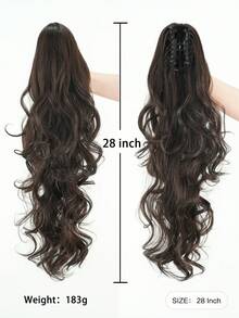 7JHH WIGS 28 Inch Long Curly Wavy Claw Clip Ponytail Wig, Black & Brown, Synthetic Heat Resistant Clip-In Ponytail Hair Extensions For Women, Suitable For Daily Wear & Party - 黑棕色 - 查看 2