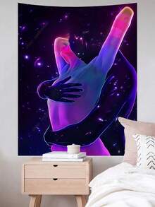 情侣拥抱 UV 反应壁挂充满活力的宇宙手工艺术紫蓝粉渐变星空宇宙装饰适用于卧室客厅宿舍波西米亚风格 - 彩色 - 查看 2