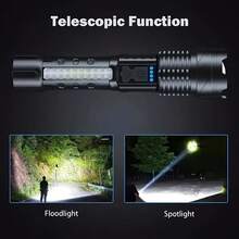 1pc Adjustable Zoom Powerful Aluminum Alloy Flashlight, Waterproof For Outdoor Night Running, Cycling, Patrol - Black - View 8