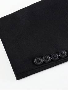 男士单排扣缺口翻领商务正装西装外套，适合婚礼、典礼、节日活动 - 黑色 - 查看 5