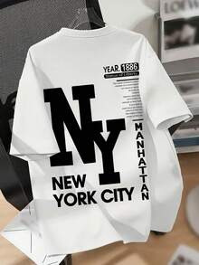 Teen Boy Loose Plus Size Casual And Simple T-Shirt With 1886 Slogan Printed Pattern Round Neck Pullover And Short Sleeve Is Suitable For Outdoor Sports In Spring And Summer. - White - View 2