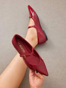 Women Fashion Flats Pointed Toe Ballet Flats Elegant Mary Jane With Buckle Strap Spring Summer Shoes - Đỏ - Xem 3