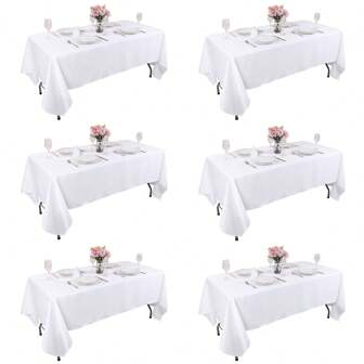 1 Pack/2 Packs/6 Packs/10 Packs Of White Rectangular Polyester Tablecloths Measuring 60"*102" High-Density Washable Tablecloths That Are Wrinkle-Resistant And Protect The Tabletop, Suitable For Weddings, Camping, And Table Decoration.