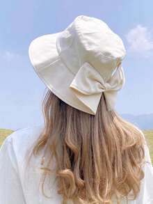 1pc Women's Oversized Brim Hat, Summer Japanese Style Bucket Hats, Casual Sun Protection Bow Bucket Hat, Versatile - Beige - View 3