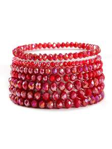 7 件/套波西米亚风格多面水晶珠手链套装，用途广泛，适合日常佩戴（珠子数量可能因长度而异） - 彩色 - 查看 2