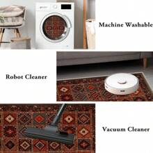 Local Rug, Retro Geometric Pattern Style Rug With Backing, Machine Washable Rug, Dot-Plastic Backed, Room Rug, Bedroom, Home Office, Kids' Room, Playroom, Kitchen, Dining Room Mother's Day Home Bathroom Decor