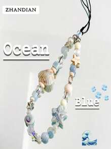 1pc Handmade Summer Breeze, Sea, Starfish, Shell, Ceramic Phone Chain, Fresh CCD Camera Lanyard, DIY Pendant, Anti-Loss Strap Gifts For Mother, Family, Friends, Birthday, Holiday Phone Charm