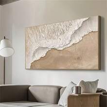 海景布面油画大型原创海滩海浪艺术品现代简约岛屿绘画厚画自然家居墙壁装饰无框架 - 彩色 - 查看 6