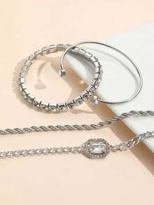 4件套女士个性朋克风扭链手链套装，镶钻手链，波西米亚风手镯，情人节配饰