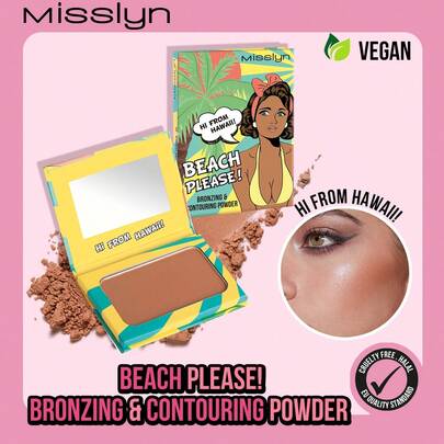 Misslyn Beach Please! Bronzing Powder, Matte Bronze Powder, High Color Payoff, Fine And Smooth Texture, With Mirror, Face Contouring Bronzer, Long-Lasting Makeup Effect, Lightweight And Breathable, Smooth And Blendable