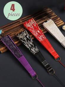 6片/4片/1片精美樱花花朵图案流苏便携折叠手扇女式扇子舞蹈扇摄影扇道具折扇适合日常休闲使用适合拍照参加聚会旅行可作为节日礼物送给朋友家人爱人同事生日礼物活动礼物结婚礼物 - 彩色 - 查看 8