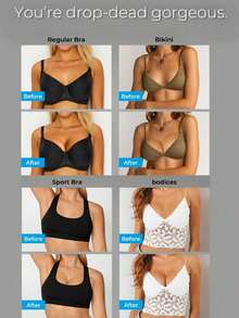 Sticky Bra Inserts, Double-Sided Sticky Push Up Inserts, Reusable Bra Pad Inserts For Bikini Dress Swimsuit Sports Bra - Apricot - View 4