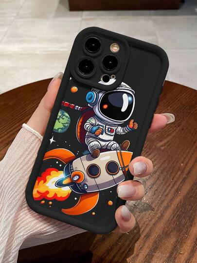 1pc Fashionable Astronaut Pattern Thick Shockproof Lens Protection Phone Case, Suitable For Men And Women, Ideal Choice For Fashion Enthusiasts, Minimalist And Stylish Design Compatible With Apple/Compatible With Infinix/Compatible With Vivo/Compatible With OPPO, International Version,  Not The Domestic Version