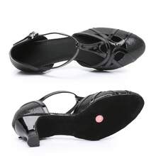 Damen Latein T-Strap Tanzschuhe Geschlossene Zehen Mode Salsa Tango Cha-Cha Ballsaal Performence Tanzschuhe Hochzeit Abend Party Silber 5cm Absatz 34-41EU - Schwarz 5cm Absatz - Übersicht 3