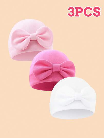 3顶/1顶柔软透气蝴蝶结装饰新生儿医院帽，可爱设计，适合所有季节的男宝宝和女宝宝，是馈赠佳品。