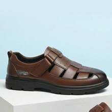 CAMEL CROWN Men's Casual Shoes, Summer Casual All-Match Hollow Business Sandals, Breathable Genuine Leather Soft Sole Comfortable Beach Shoes - Brown - View 1