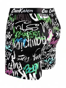 10-Pack Men's Graffiti Print Breathable Boxer Briefs - Black - View 4