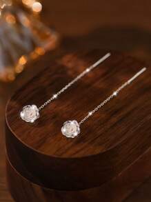 1 paire de boucles d'oreilles gouttes en argent sterling S925 avec fleur rose multicolore fantaisie. Délicates pour le port quotidien, hypoallergéniques, élégantes et luxueuses avec une chaîne à gland. Convient aux femmes, livré avec un coffret cadeau.