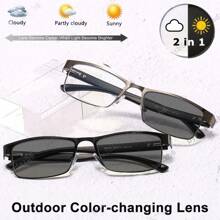 Alloy Frame Photochromic Reading Glasses For Men Business Style Eyeglasses With Spring Hinge High Quality Photochromic Glasses +1.0 1.5 2.0 2.5 3.0 3.5 4.0