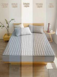 1件装防水绗缝床笠，床上用品，床单，床罩，柔软透气床垫罩，床垫保护罩，亲肤，弧形网格设计床单，防尘防滑，完美节日礼物，适用于单人/双人/标准双人/特大/大号床，可机洗 - 灰色 - 查看 6