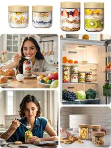 2pcs/4pcs/6pcs 480ml 16.23oz Glass Jars,Overnight Oats Containers With Lids,Kitchen Glass Canisters,Oat Container With Lid,Glass Storage Container Airtight Food Jars With Wood Lids,Glass Cup,Food Storage Containers,Seasoning Jars,Oat Cup,Yogurt Cup,Breakfast Cup,Grain Jar,Salad Cup,Can Enter Dishwasher,For Yogurt - Multicolor - View 7