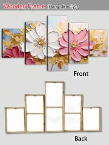 1/5件套牡丹花卉帆布墙画套装 - 现代框画，夏季装饰，农舍风格框画，室内花卉海报，适用于客厅、卧室、餐厅、宿舍 - 春冬季节装饰，卡通图案，木框，母亲节、返校礼物 - 彩色 - 查看 9
