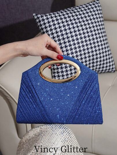 闪光晚装手提包，褶皱彩虹色单肩斜挎链条包，时尚百搭女士钱包