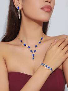 Conjunto de Joias com 3 Peças de Cristais, Conjunto de Colar Dourado, Brincos e Pulseira da Moda, Adequado para Uso Diário de Mulheres, Casamentos, Festas, Etc.