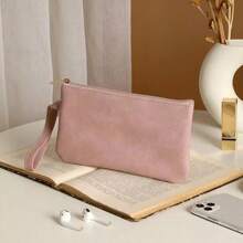 Large Capacity PU Leather Cosmetic Bag, Soft Phone Pouch, Solid Color Anti-Fouling Stationery Bag, Coin Purse
