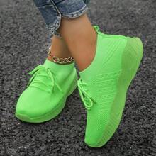 Women's Plain Round Toe Criss-Cross Strap Casual Sports Sneakers - Light Green - View 2